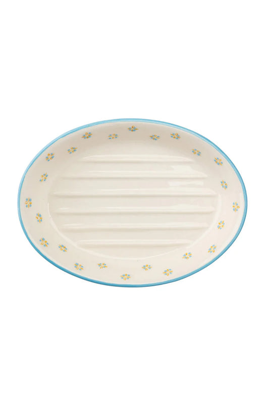 Handgestempelte Seifenschale aus Steinzeug im Vintage-Design, Tranquillo Seifenablage mit retro Stil.