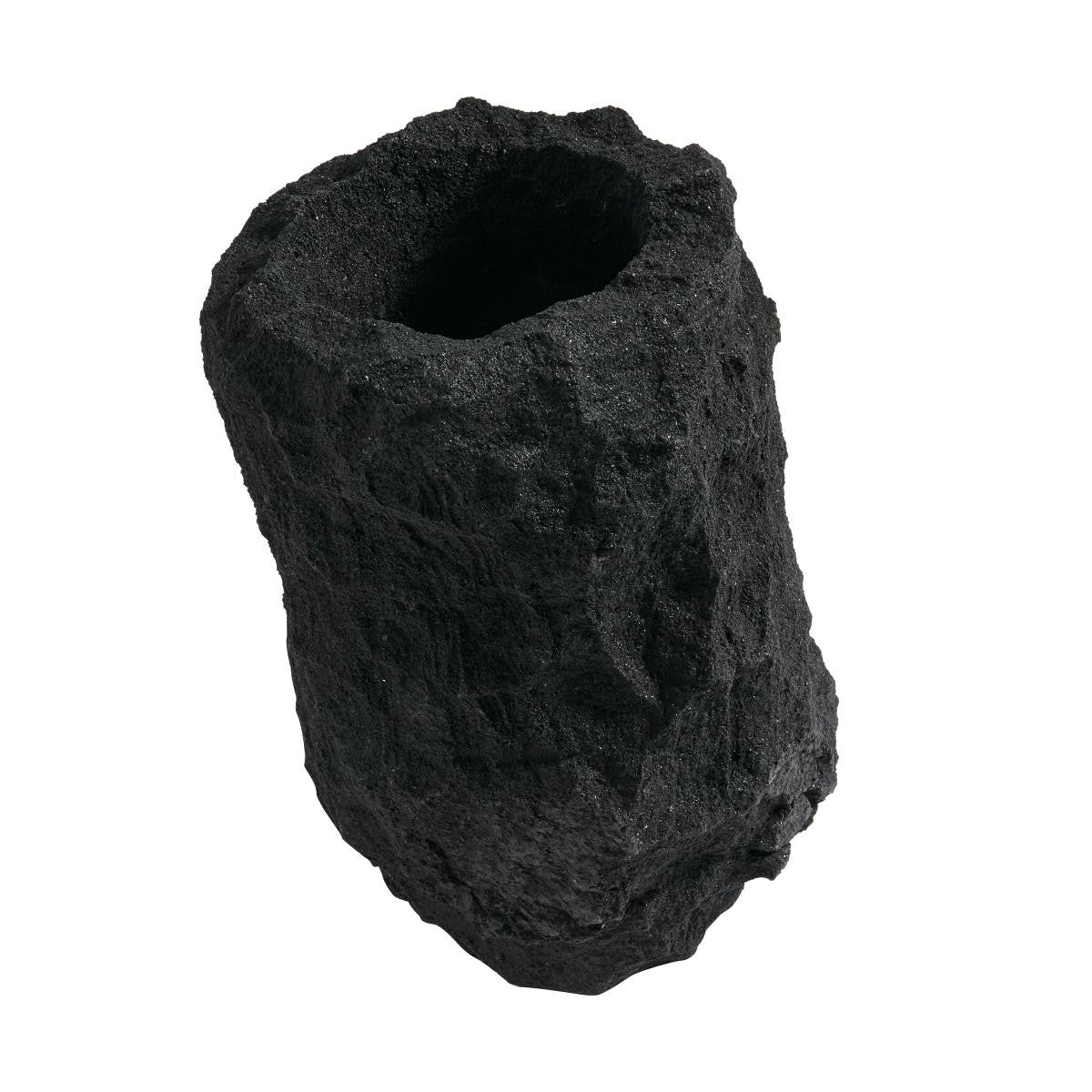 Schwarze Lava Vase von Muubs, handgefertigtes Naturstein-Wohnaccessoire, ca. 30 cm hoch, einzigartiges Design