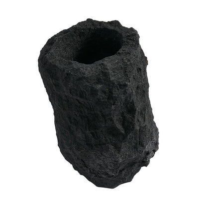 Schwarze Lava Vase von Muubs, handgefertigtes Naturstein-Wohnaccessoire, ca. 30 cm hoch, einzigartiges Design