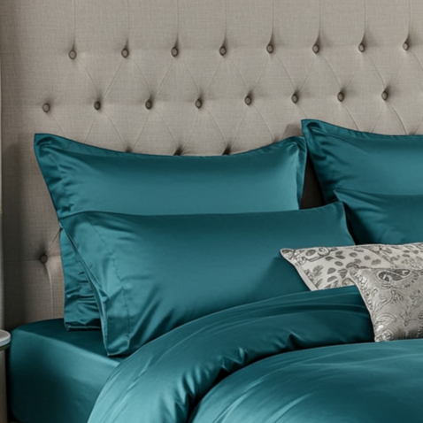 Feines Satin Spannbettlaken von Finole aus 100% ägyptischer Baumwolle, seidig glatt, atmungsaktiv und luxuriös.