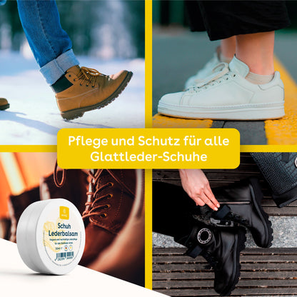 Veganes Lederbalsam von eco:fy für Schuhe, farbloses Intensivpflegemittel, cremige Textur, ideal zur Pflege und Auffrischung von Lederschuhen.