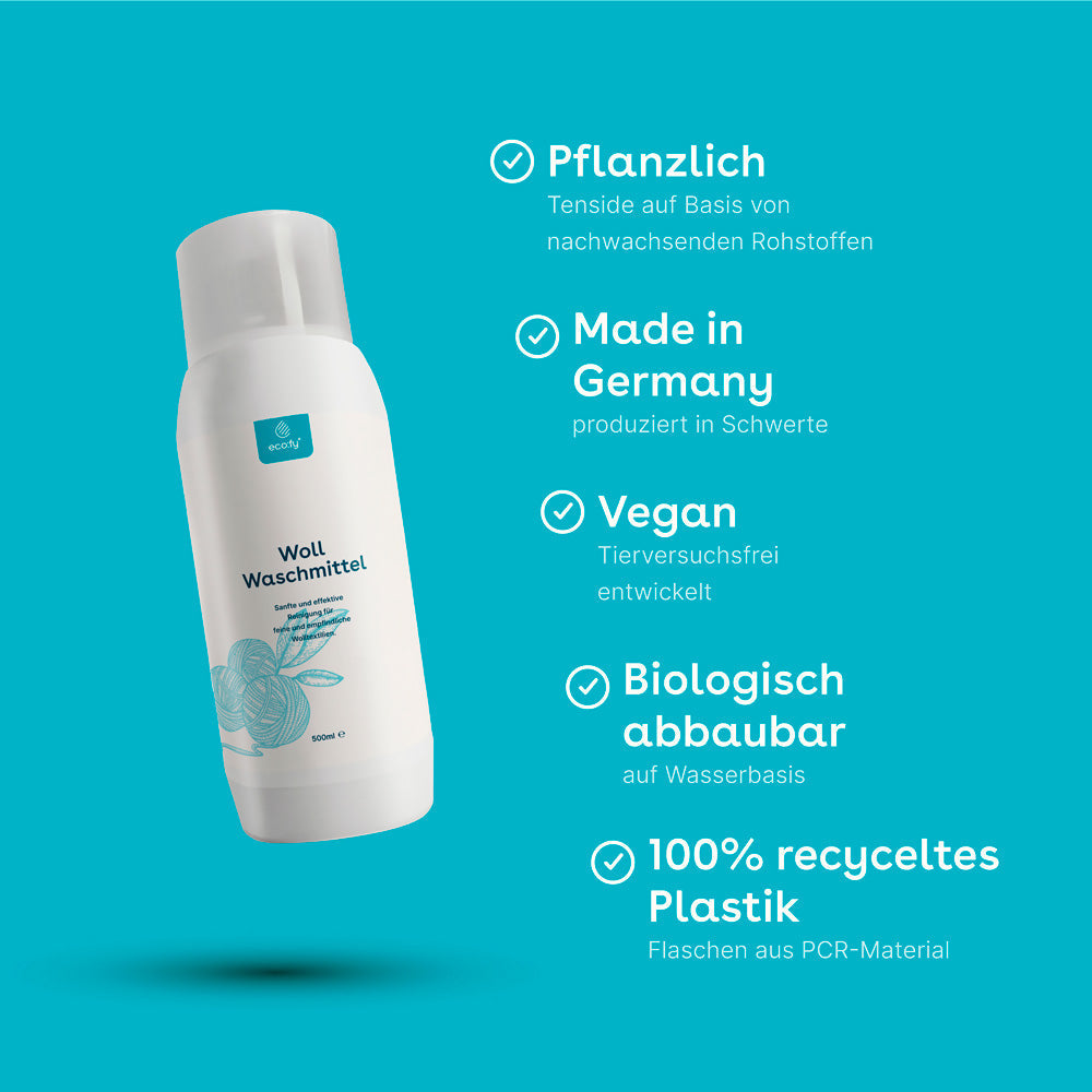 eco:fy Wollwaschmittel mit Lanolin für Wolle & Seide, hautfreundlich und pflegend, sanfte Reinigung für empfindliche Textilien